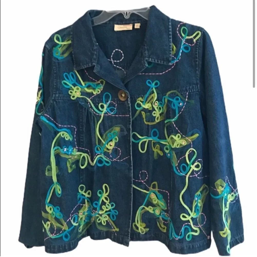 Appliquéd Denim Jacket LP Earrings & Necklace